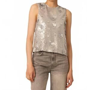 NEW GILNER FARRAR piper top in silver sequins flowers